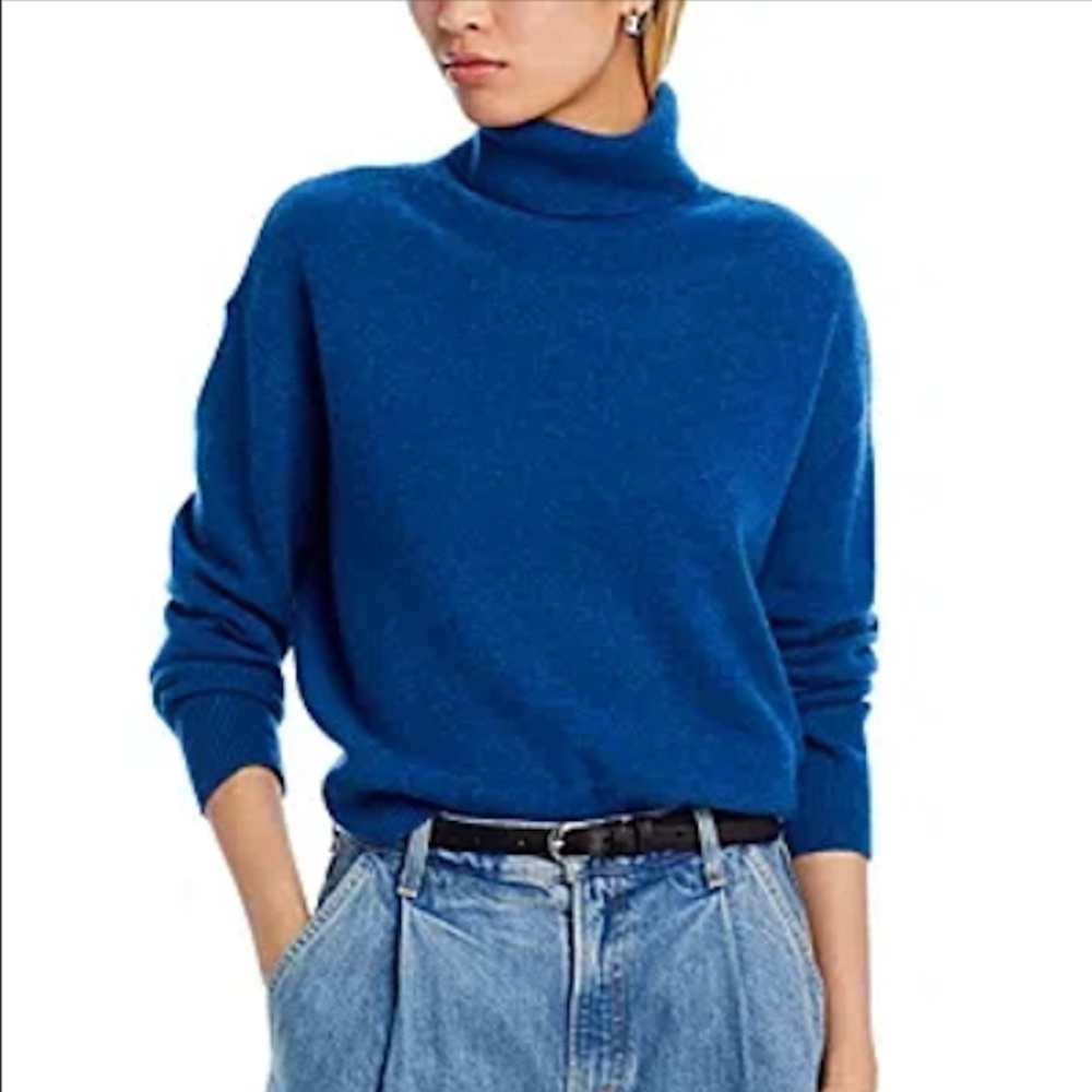 C by Bloomingdale's Cashmere Turtleneck Sweater Heather Dark Ocean XXL NWT
